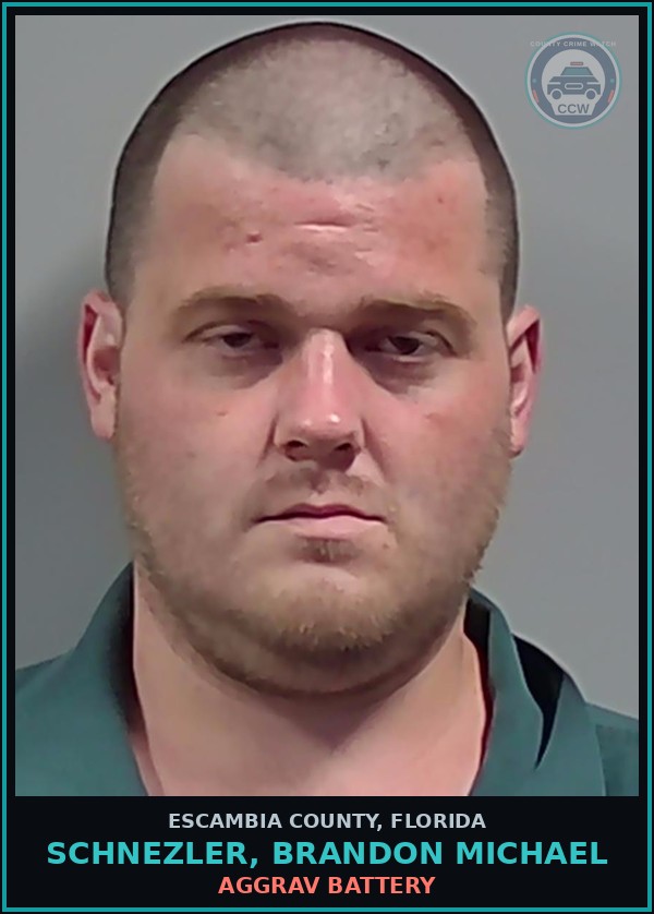 Booking mugshot of SCHNEZLER, BRANDON MICHAEL in Escambia County