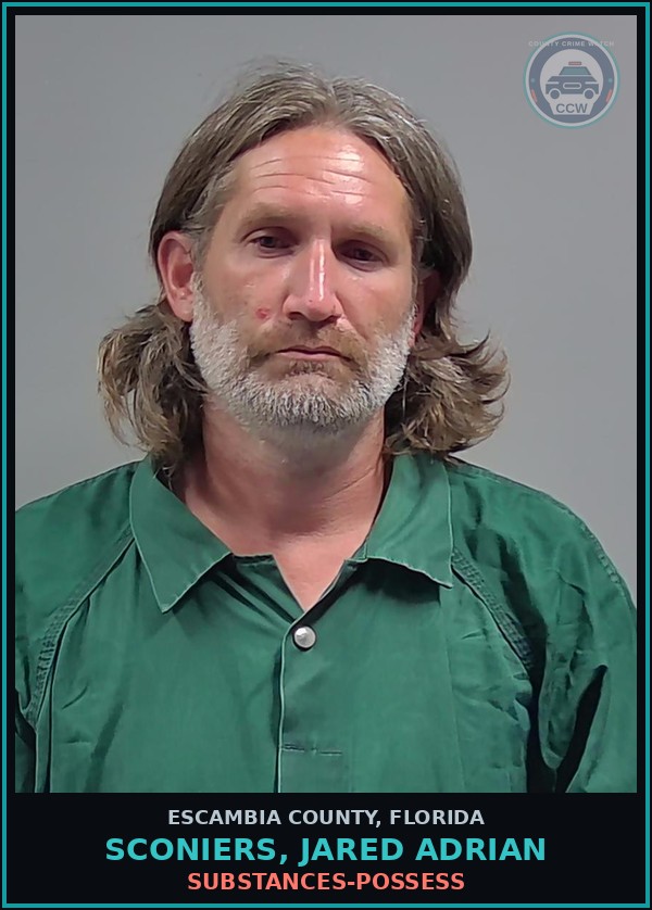 Booking mugshot of SCONIERS, JARED ADRIAN in Escambia County