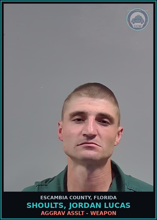 Booking mugshot of SHOULTS, JORDAN LUCAS in Escambia County