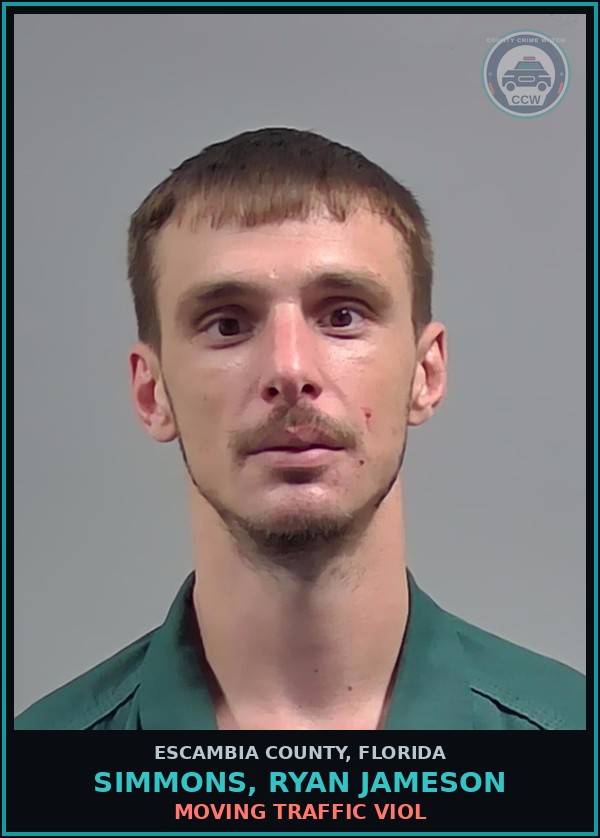Booking mugshot of SIMMONS, RYAN JAMESON in Escambia County
