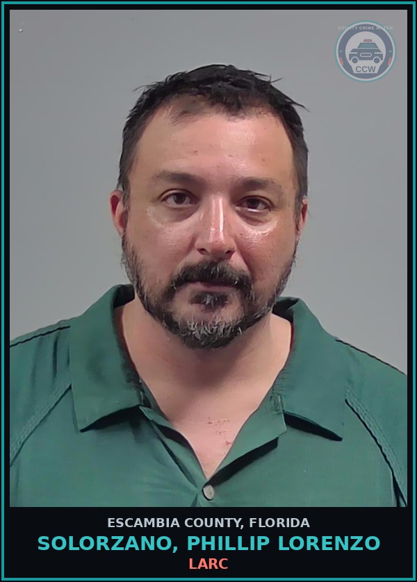 Booking mugshot of SOLORZANO, PHILLIP LORENZO in Escambia County