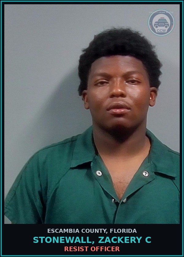 Booking mugshot of STONEWALL, ZACKERY C in Escambia County
