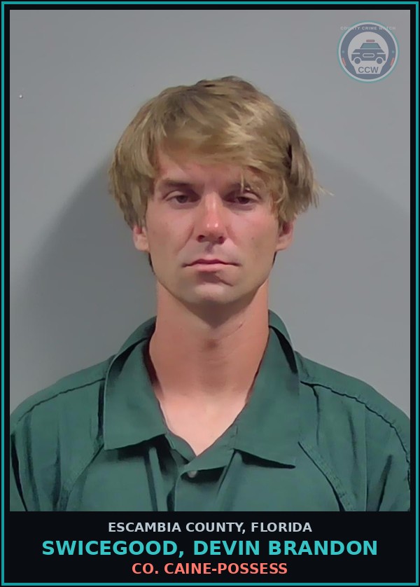 Booking mugshot of SWICEGOOD, DEVIN BRANDON in Escambia County
