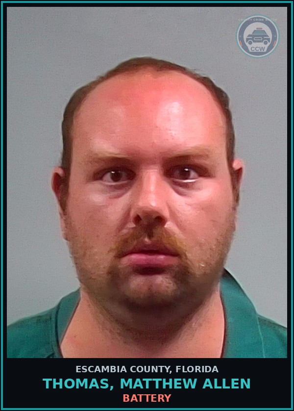 Booking mugshot of THOMAS, MATTHEW ALLEN in Escambia County