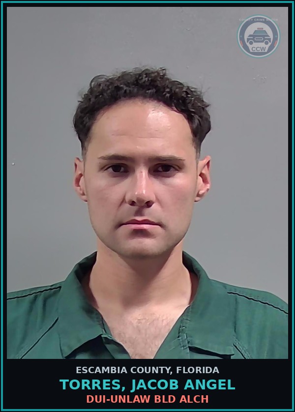 Booking mugshot of TORRES, JACOB ANGEL in Escambia County