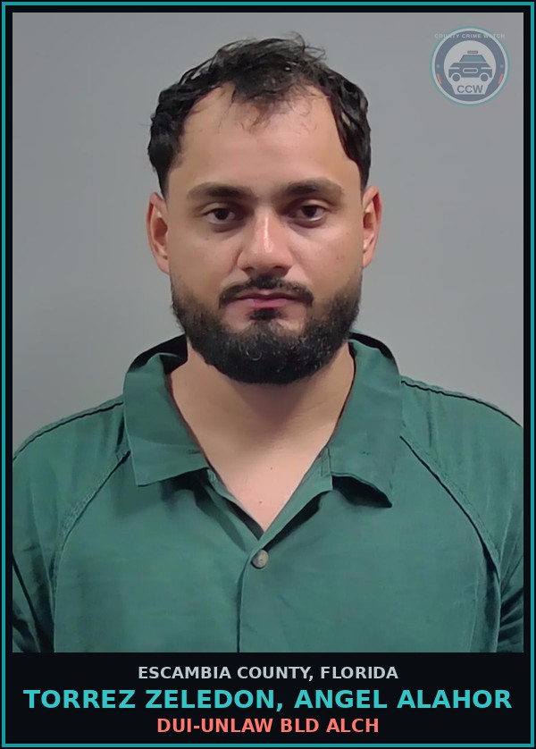 Booking mugshot of TORREZ ZELEDON, ANGEL ALAHOR in Escambia County