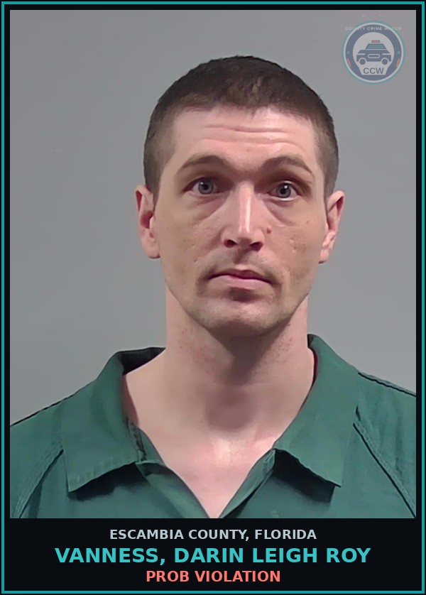 Booking mugshot of VANNESS, DARIN LEIGH ROY in Escambia County