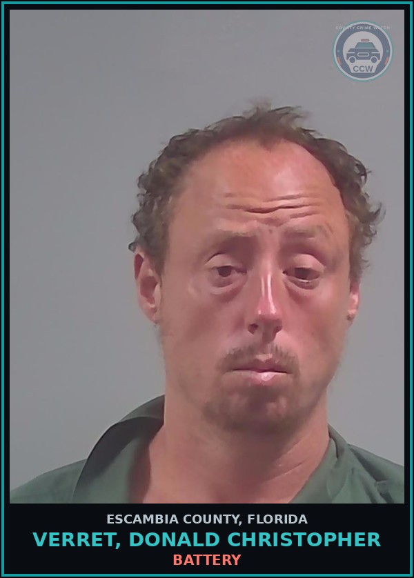 Booking mugshot of VERRET, DONALD CHRISTOPHER in Escambia County