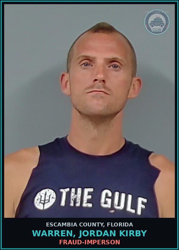 Booking mugshot of WARREN, JORDAN KIRBY in Escambia County