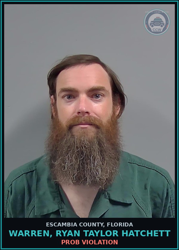 Booking mugshot of WARREN, RYAN TAYLOR HATCHETT in Escambia County