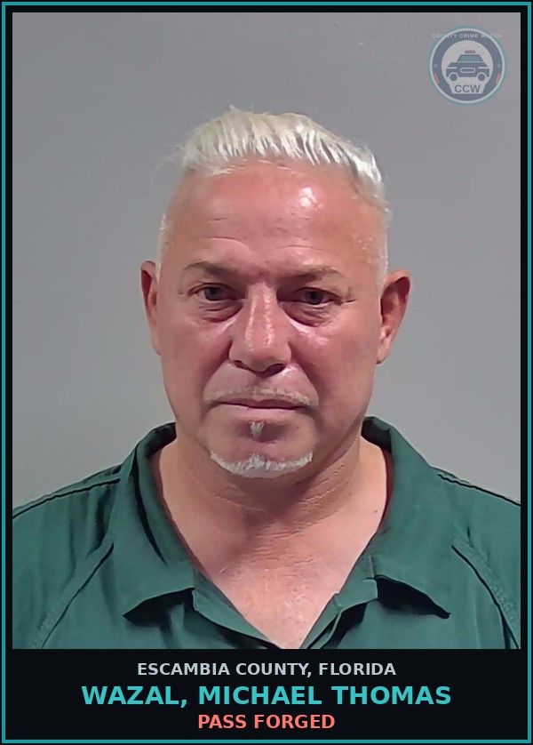 Booking mugshot of WAZAL, MICHAEL THOMAS in Escambia County