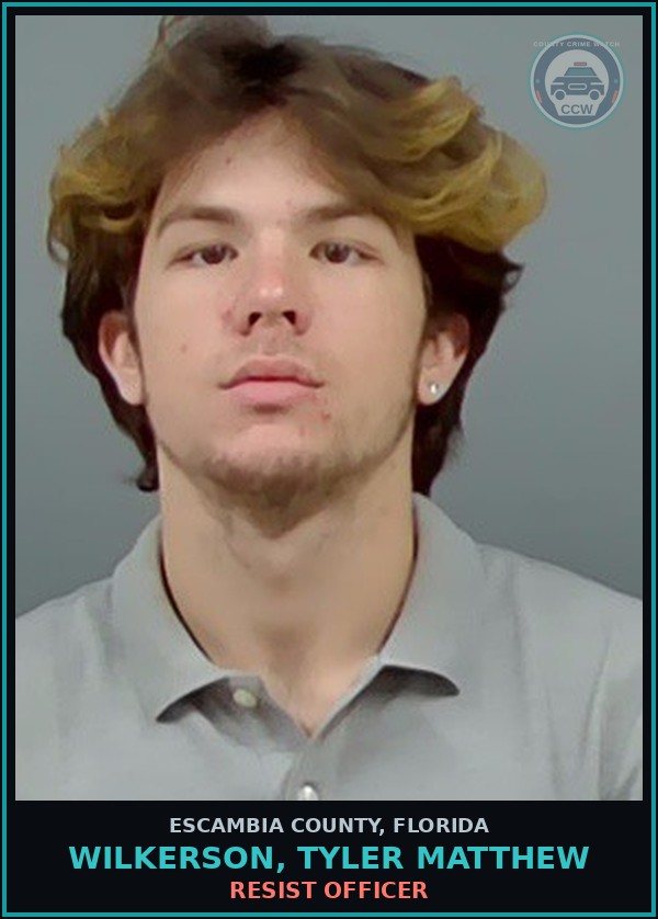 Booking mugshot of WILKERSON, TYLER MATTHEW in Escambia County