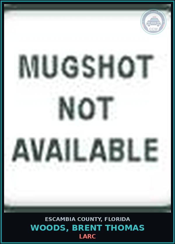 Booking mugshot of WOODS, BRENT THOMAS in Escambia County