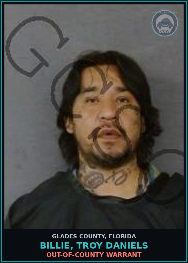 Booking mugshot of BILLIE, TROY DANIELS in Glades County