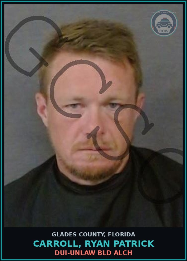 Booking mugshot of CARROLL, RYAN PATRICK in Glades County
