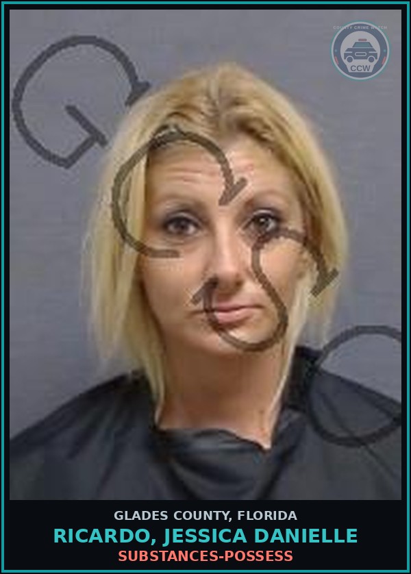 Booking mugshot of RICARDO, JESSICA DANIELLE in Glades County