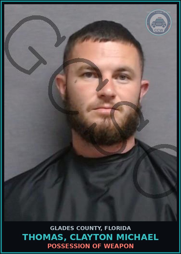 Booking mugshot of THOMAS, CLAYTON MICHAEL in Glades County