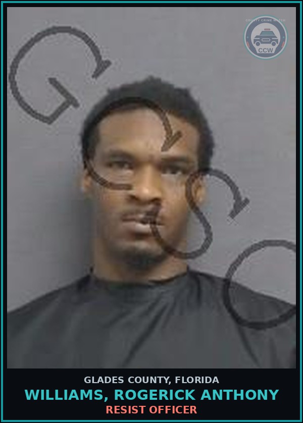 Booking mugshot of WILLIAMS, ROGERICK ANTHONY in Glades County