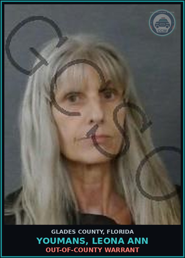 Booking mugshot of YOUMANS, LEONA ANN in Glades County