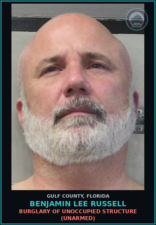 Booking mugshot of BENJAMIN LEE RUSSELL in Gulf County