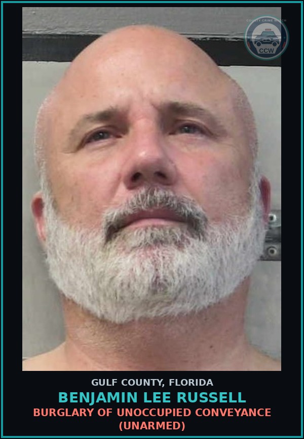 Booking mugshot of BENJAMIN LEE RUSSELL in Gulf County