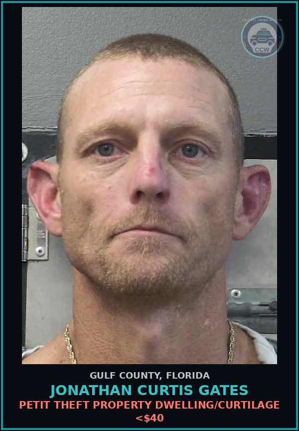 Booking mugshot of JONATHAN CURTIS GATES in Gulf County