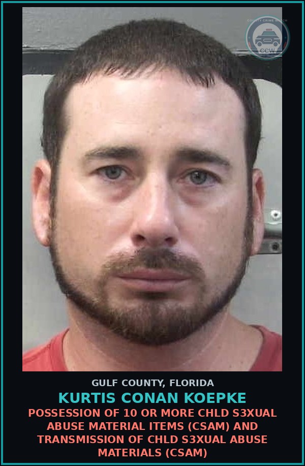Booking mugshot of KURTIS CONAN KOEPKE in Gulf County