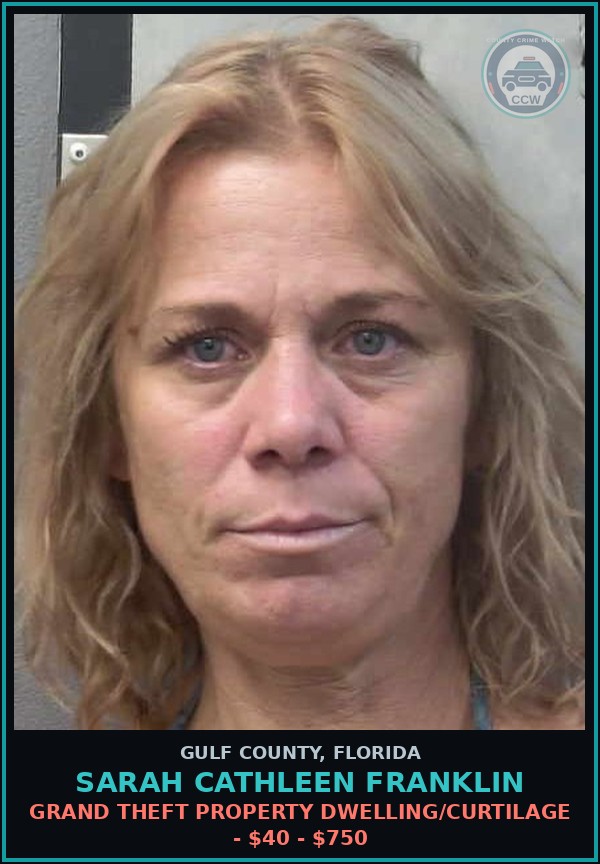 Booking mugshot of SARAH CATHLEEN FRANKLIN in Gulf County