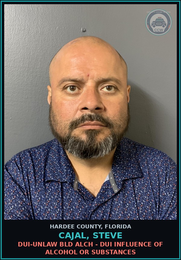 Booking mugshot of Cajal, Steve in Hardee County