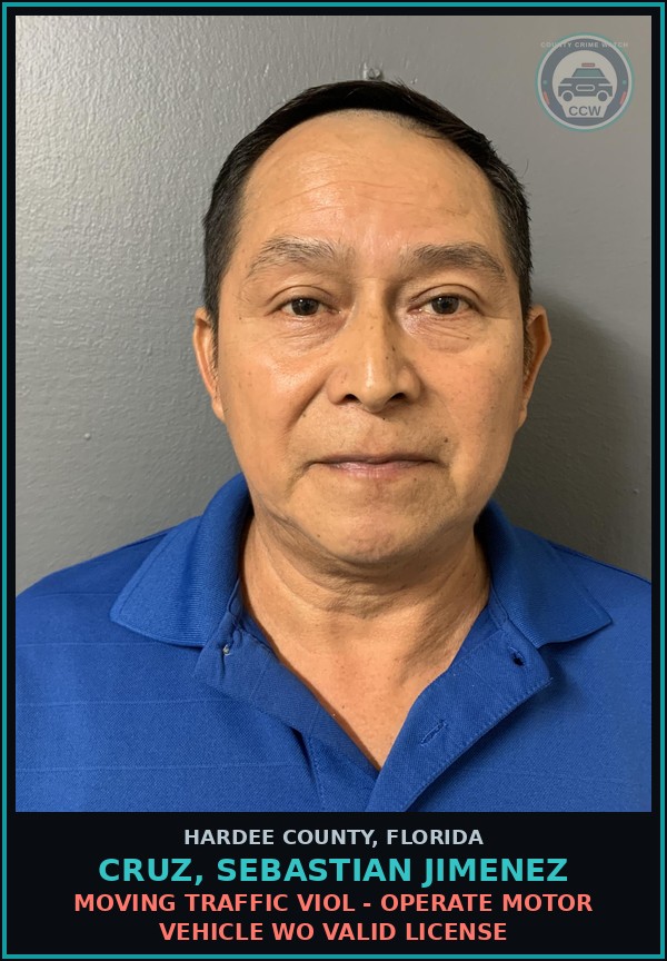 Booking mugshot of Cruz, Sebastian Jimenez in Hardee County