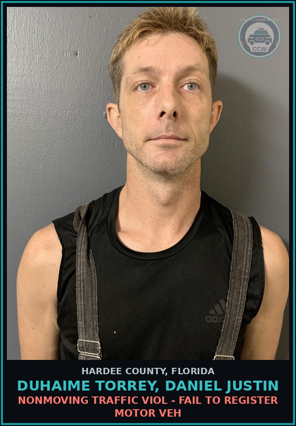 Booking mugshot of Duhaime Torrey, Daniel Justin in Hardee County