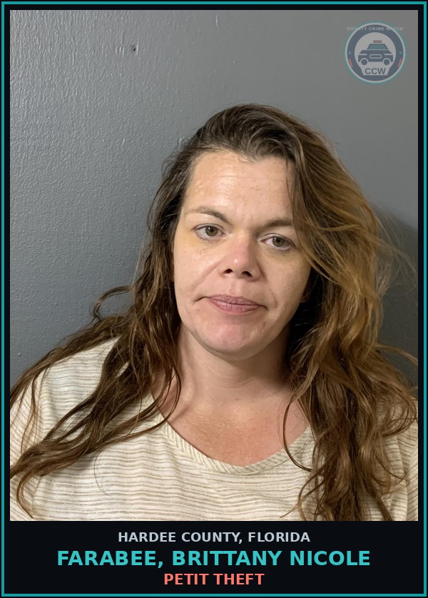 Booking mugshot of Farabee, Brittany Nicole in Hardee County