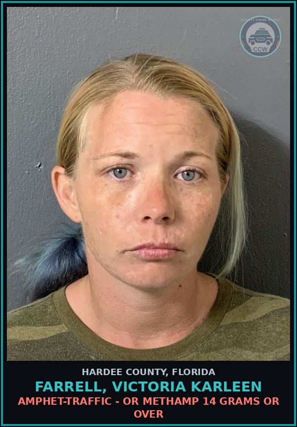 Booking mugshot of Farrell, Victoria Karleen in Hardee County
