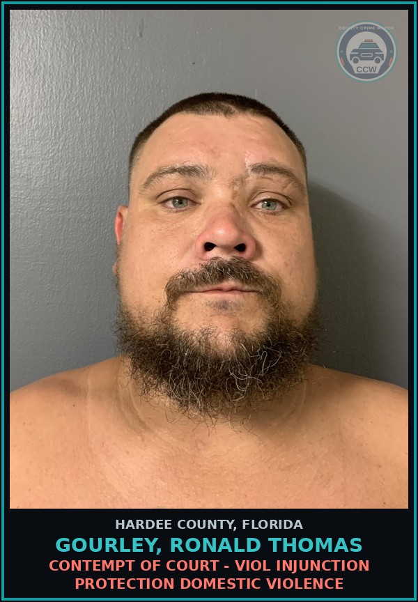 Booking mugshot of Gourley, Ronald Thomas in Hardee County