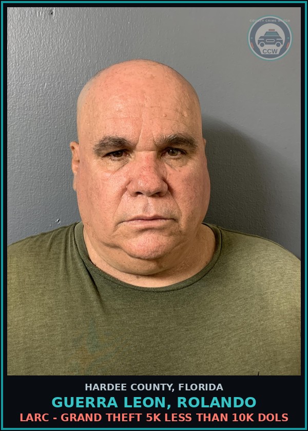 Booking mugshot of Guerra Leon, Rolando in Hardee County