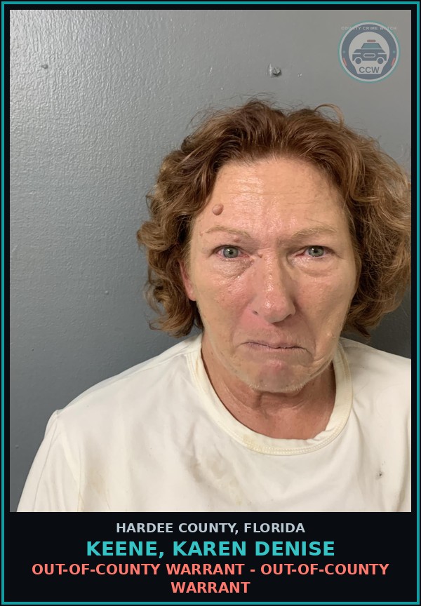Booking mugshot of Keene, Karen Denise in Hardee County