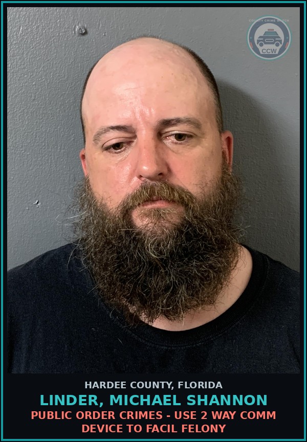Booking mugshot of Linder, Michael Shannon in Hardee County