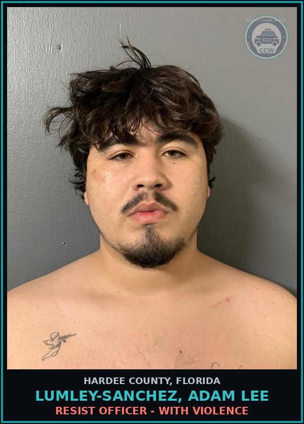Booking mugshot of Lumley-Sanchez, Adam Lee in Hardee County