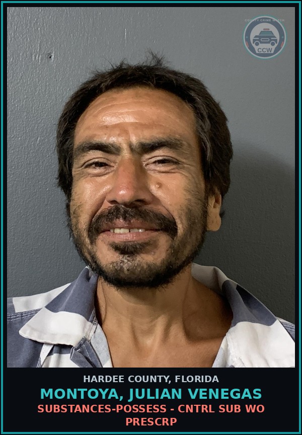 Booking mugshot of Montoya, Julian Venegas in Hardee County