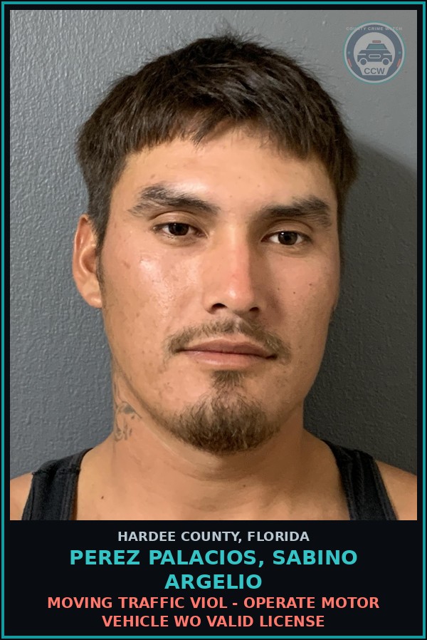 Booking mugshot of Perez Palacios, Sabino Argelio in Hardee County