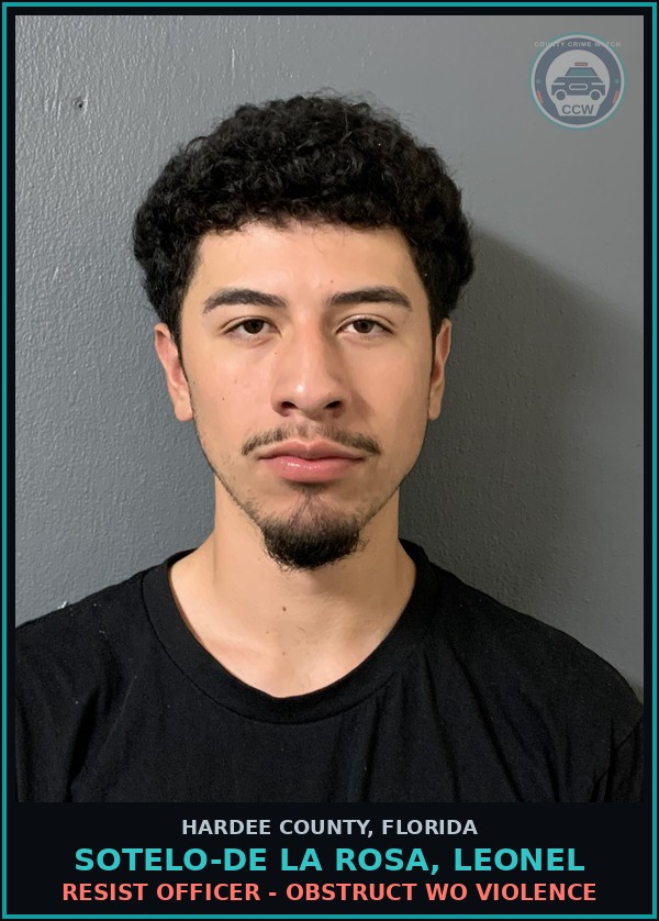 Booking mugshot of Sotelo-De La Rosa, Leonel in Hardee County