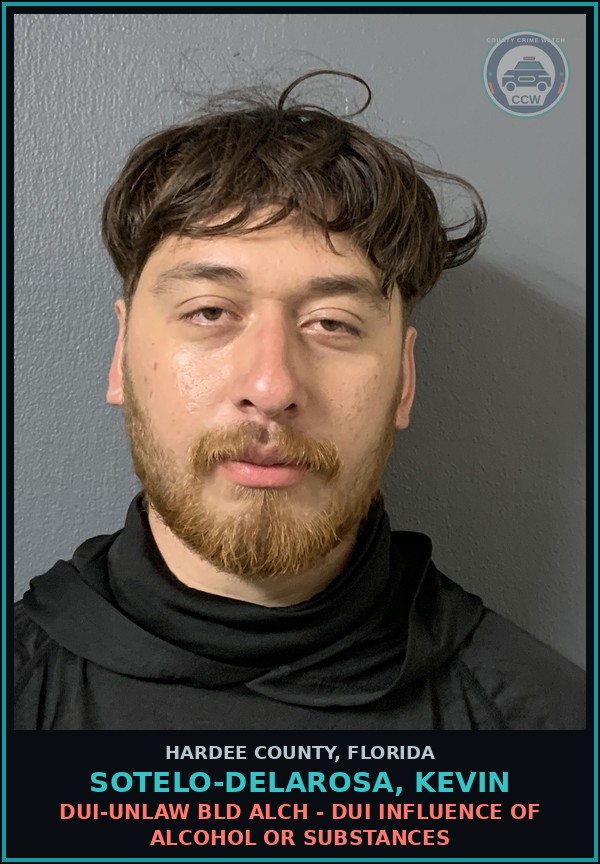 Booking mugshot of Sotelo-DeLaRosa, Kevin in Hardee County