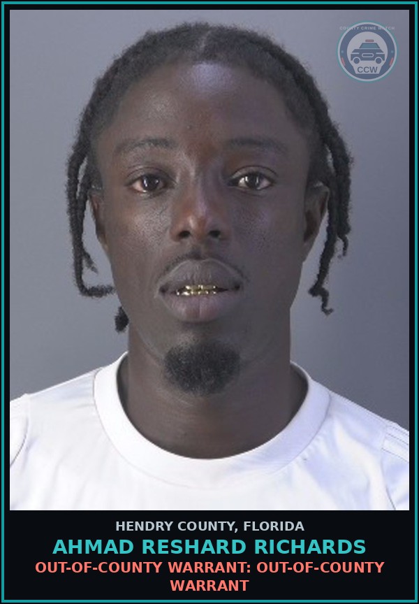 Booking mugshot of AHMAD RESHARD RICHARDS in Hendry County
