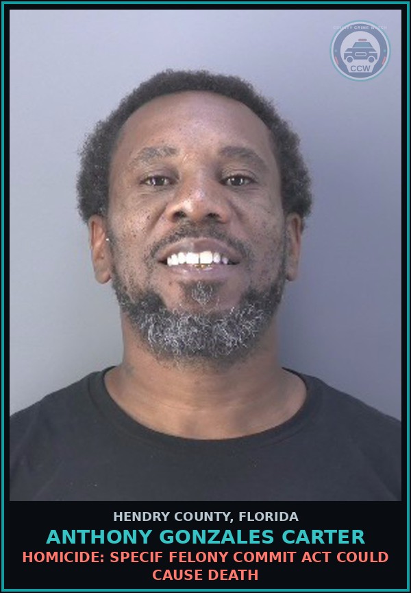 Booking mugshot of ANTHONY GONZALES CARTER in Hendry County
