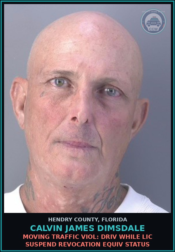 Booking mugshot of CALVIN JAMES DIMSDALE in Hendry County