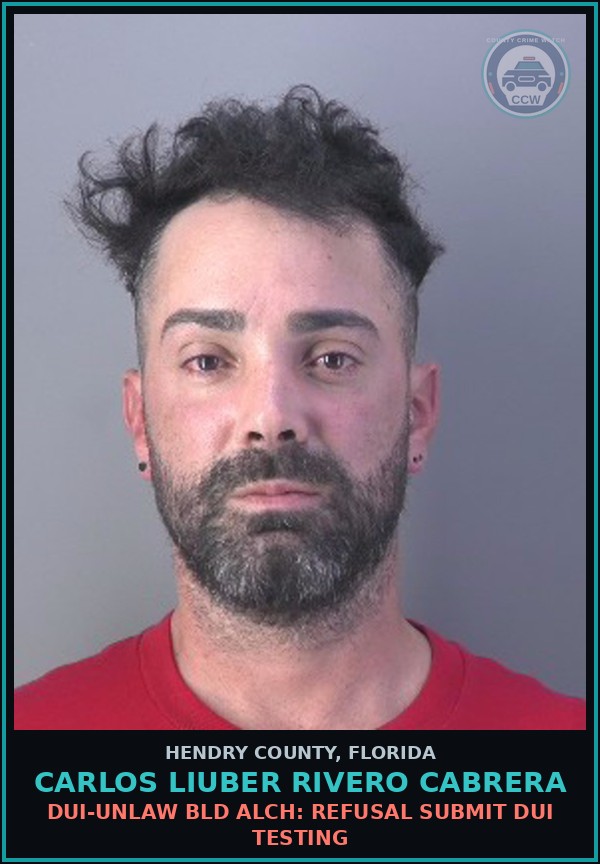 Booking mugshot of CARLOS LIUBER RIVERO CABRERA in Hendry County