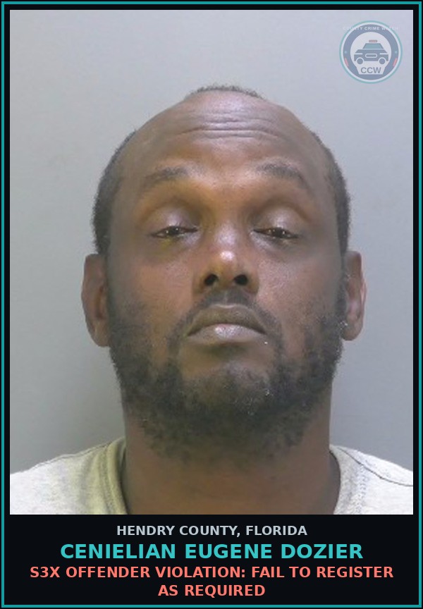 Booking mugshot of CENIELIAN EUGENE DOZIER in Hendry County