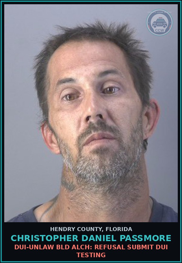 Booking mugshot of CHRISTOPHER DANIEL PASSMORE in Hendry County