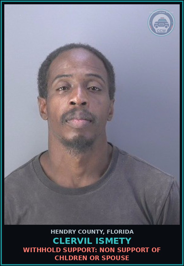Booking mugshot of CLERVIL ISMETY in Hendry County