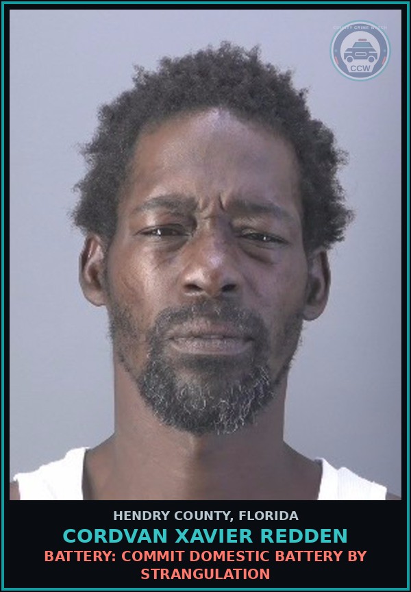 Booking mugshot of CORDVAN XAVIER REDDEN in Hendry County